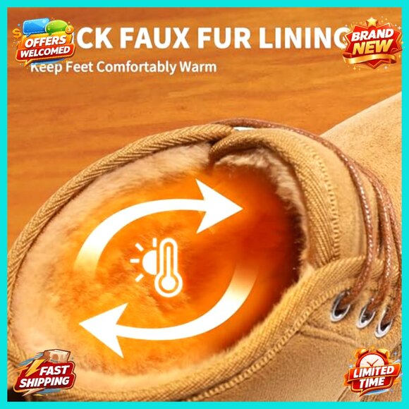 Men\'s Suede Leather Snow Boots with Faux Fur Lining, Slip-On Ankle Boots main image 6